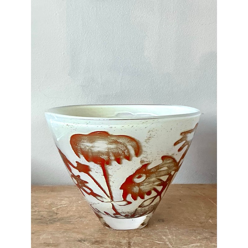 Vintage Boho Kosta Boda Floating Flowers Bowl - Side view