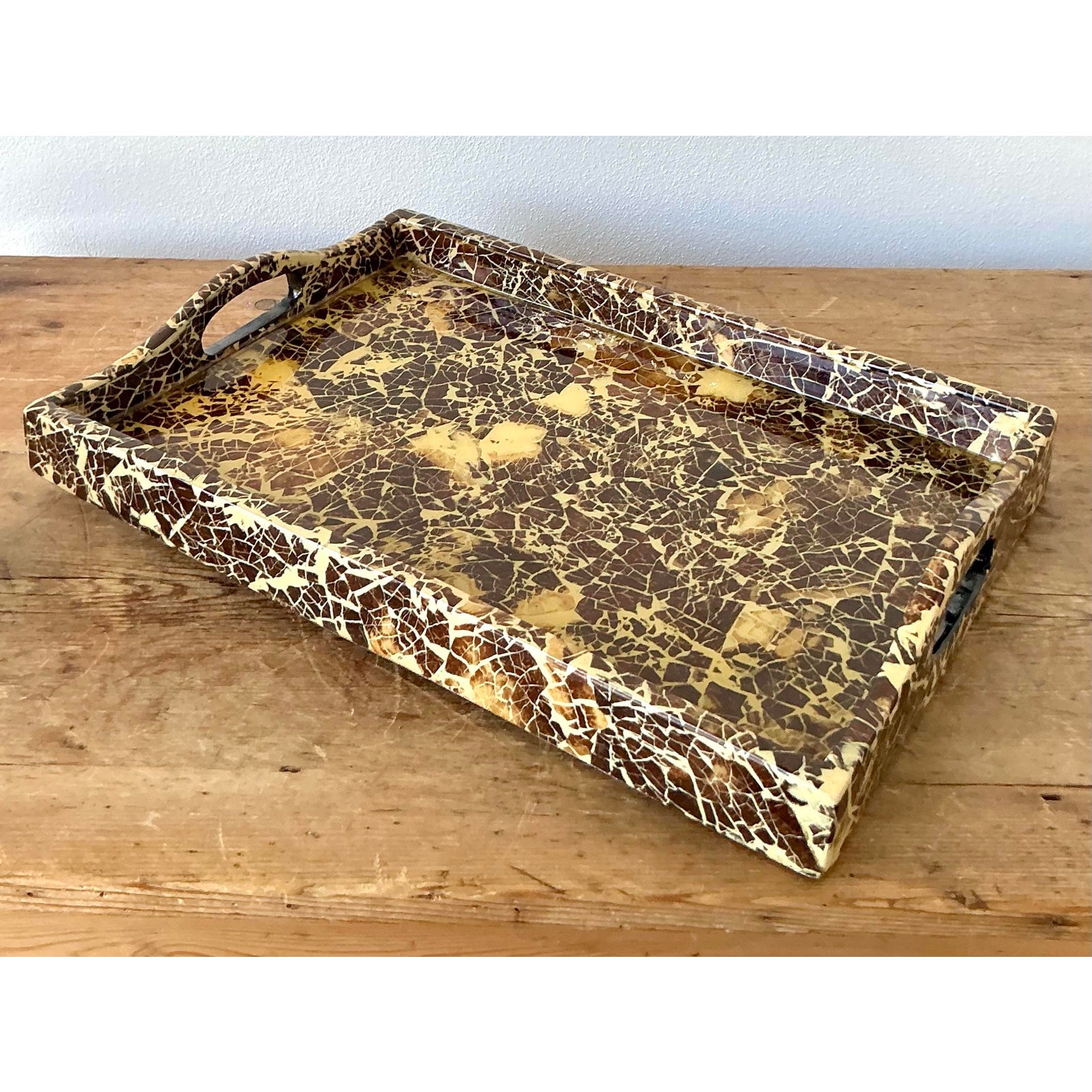 Vintage Boho Lacquered Coconut Shell Tray - Back view