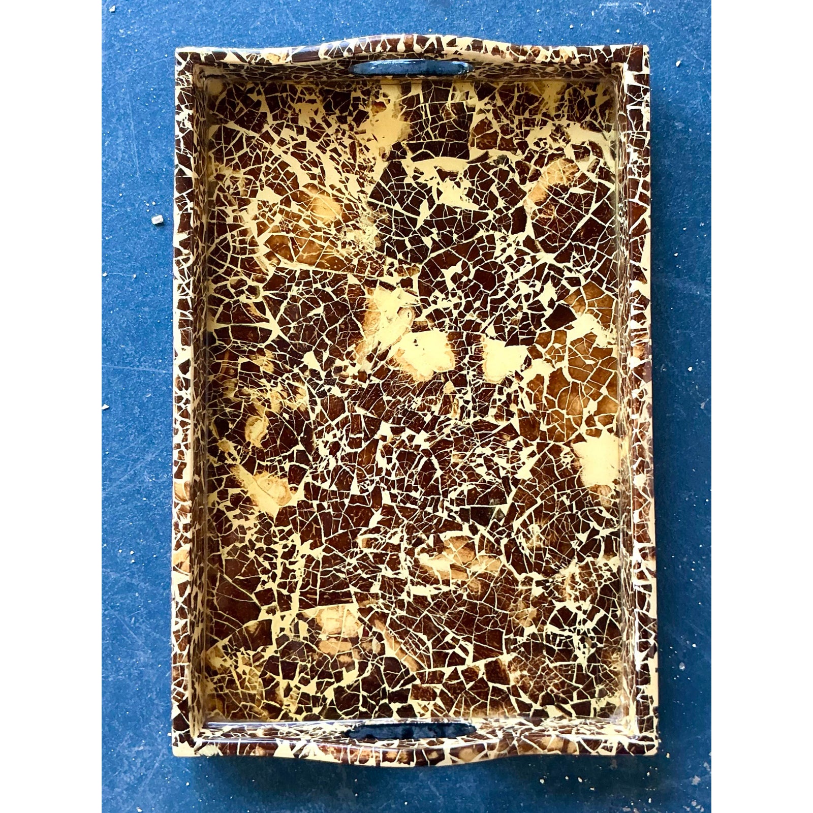 Vintage Boho Lacquered Coconut Shell Tray - Side view