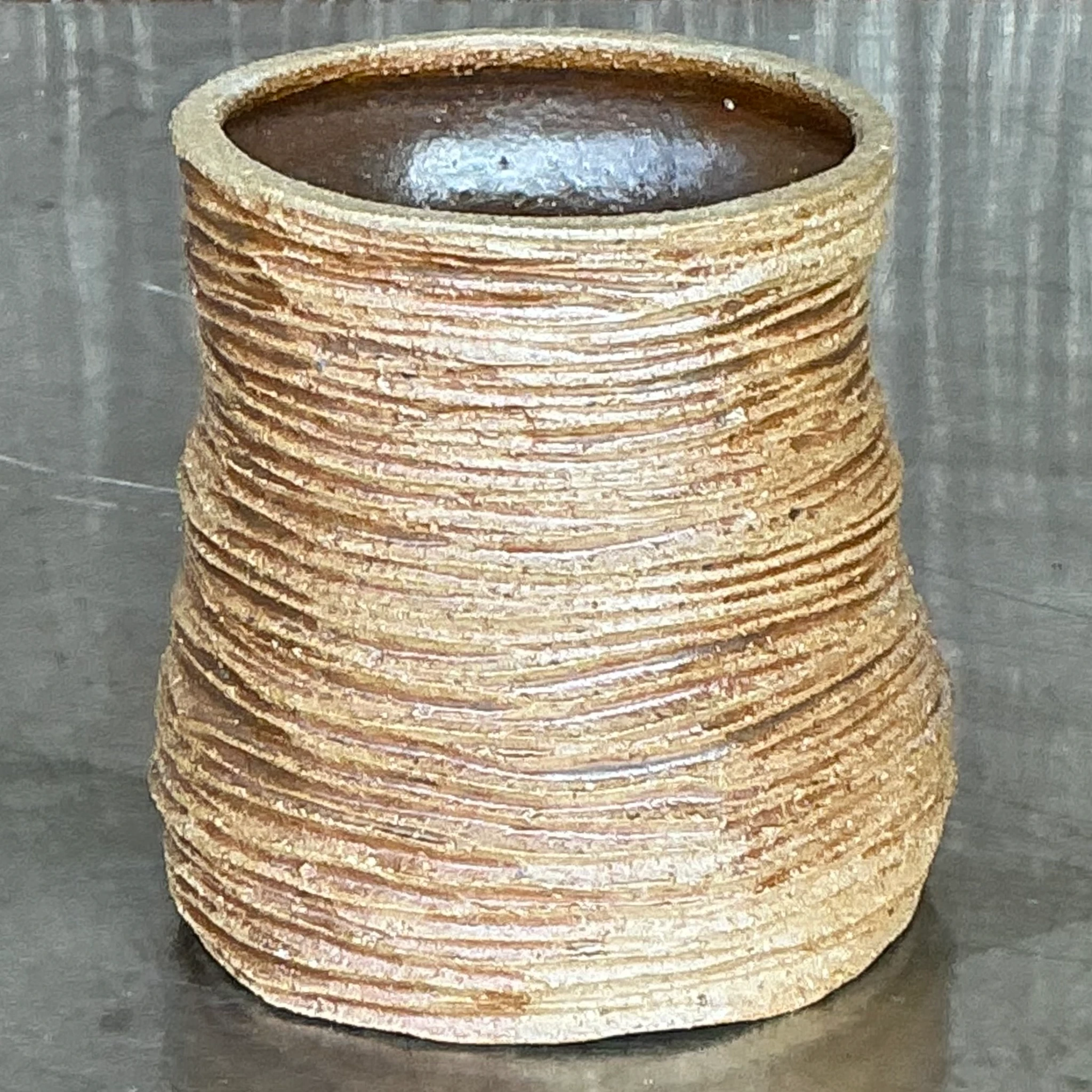 Vintage Boho Layered Studio Pottery Vase - Top view