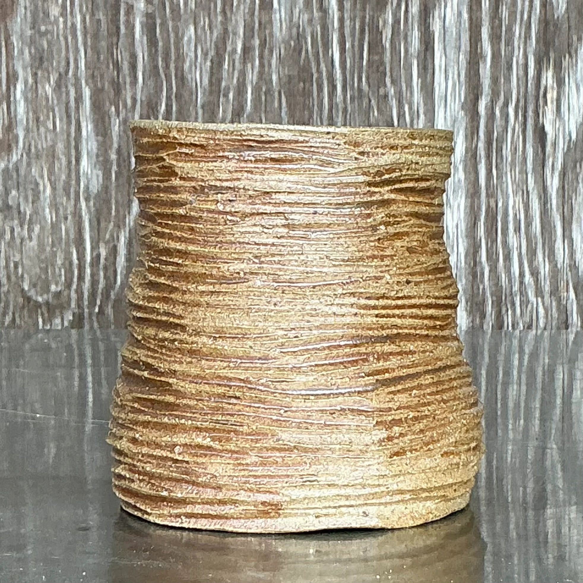 Vintage Boho Layered Studio Pottery Vase - Side view