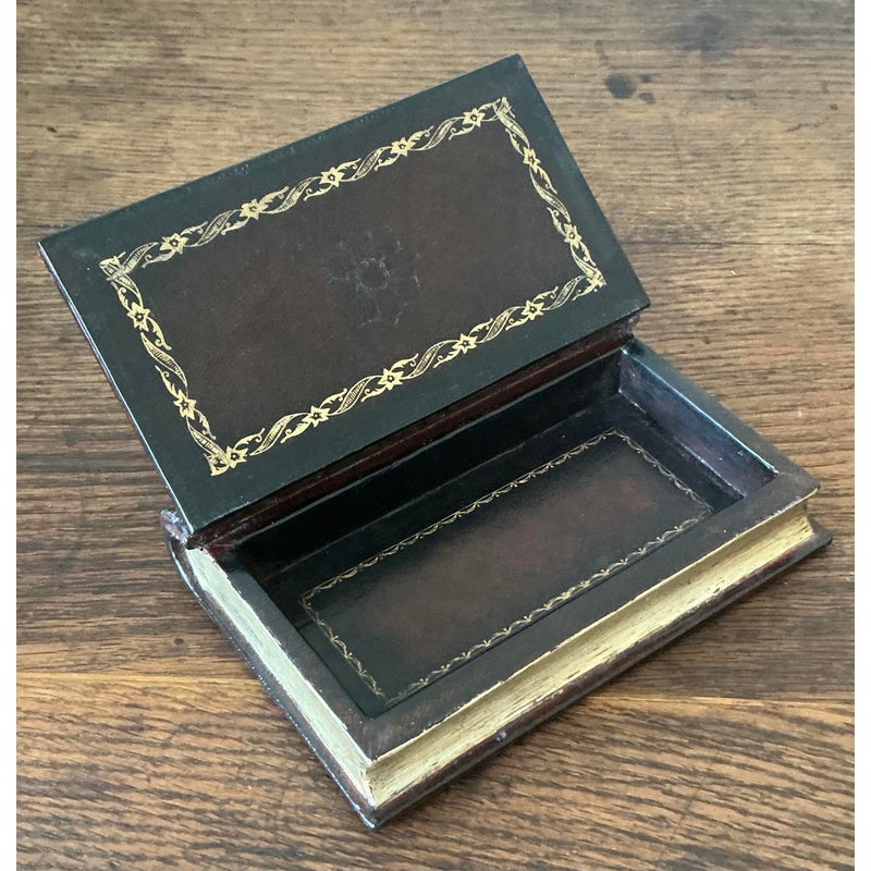 Vintage Boho Leather Bound “School for Scandal” Book Box - Top view