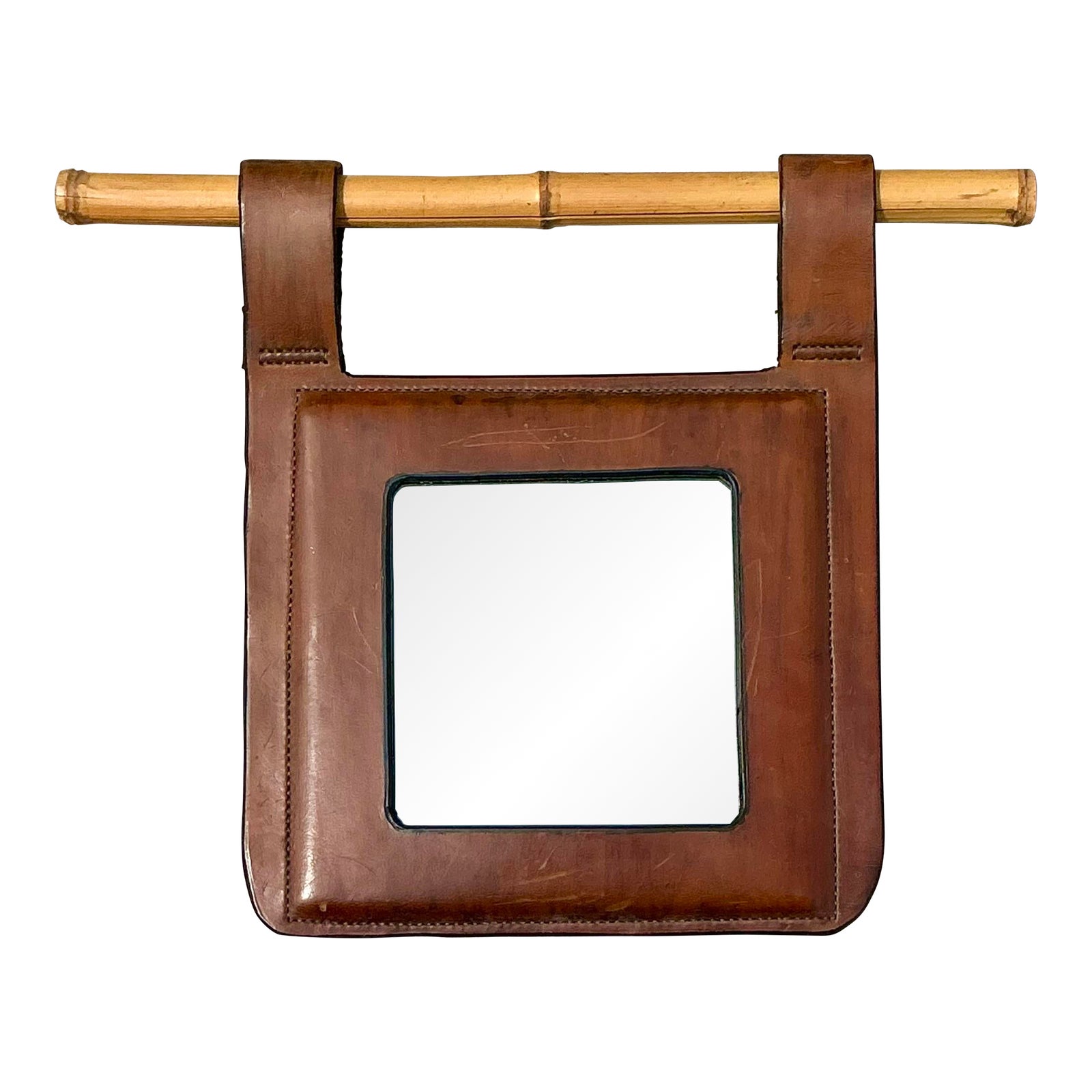 Vintage Boho Leather Pocket Mirror - Detail view