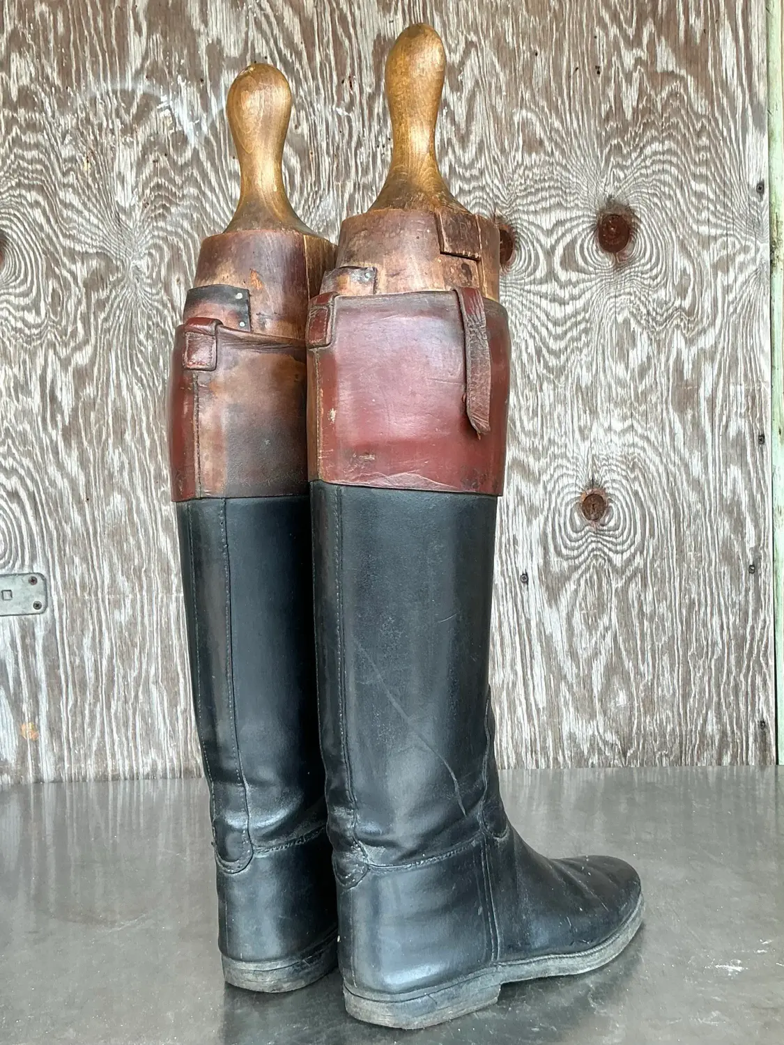 Vintage Boho Leather Riding Boots - A Pair - Back view