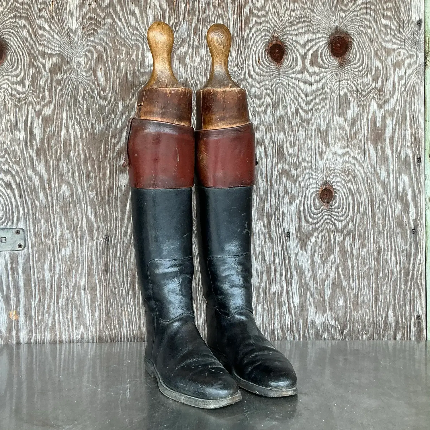 Vintage Boho Leather Riding Boots - A Pair - Top view
