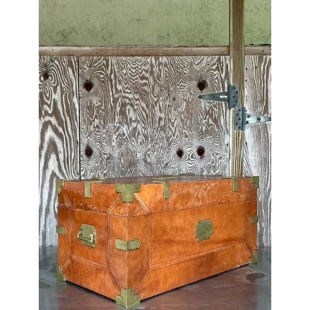 Vintage Boho Leather Wrapped Campaign Trunk - Back view