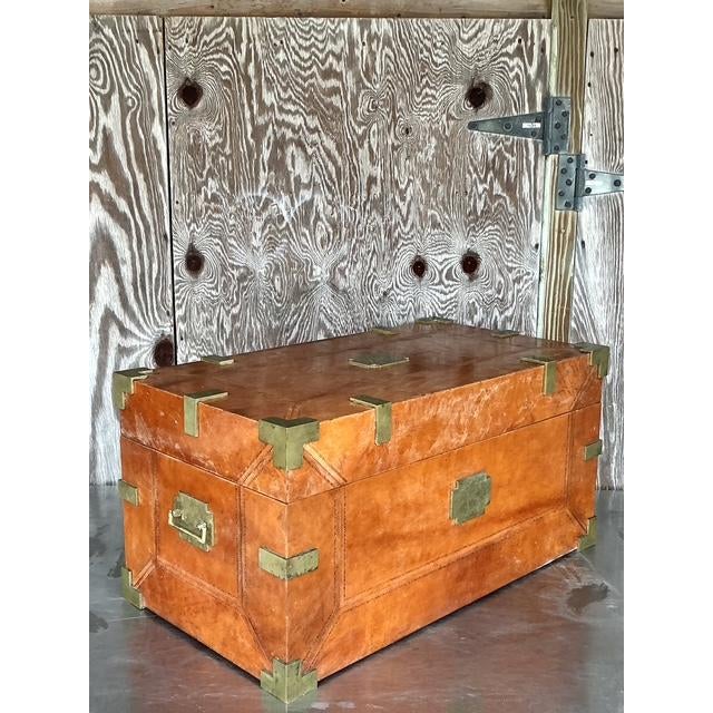 Vintage Boho Leather Wrapped Campaign Trunk - Top view