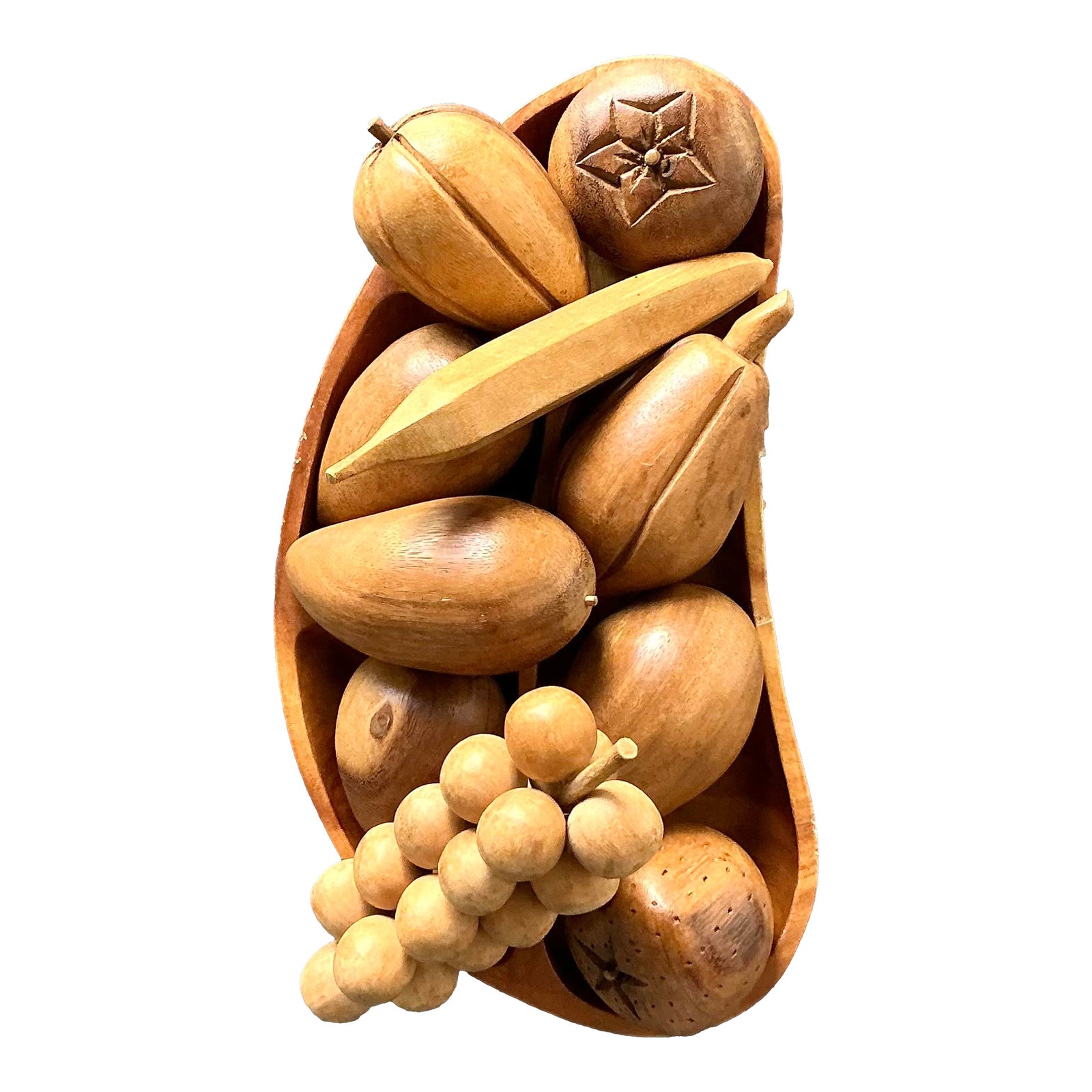 Vintage Boho Leilani Carved Wood Fruit Bowl
