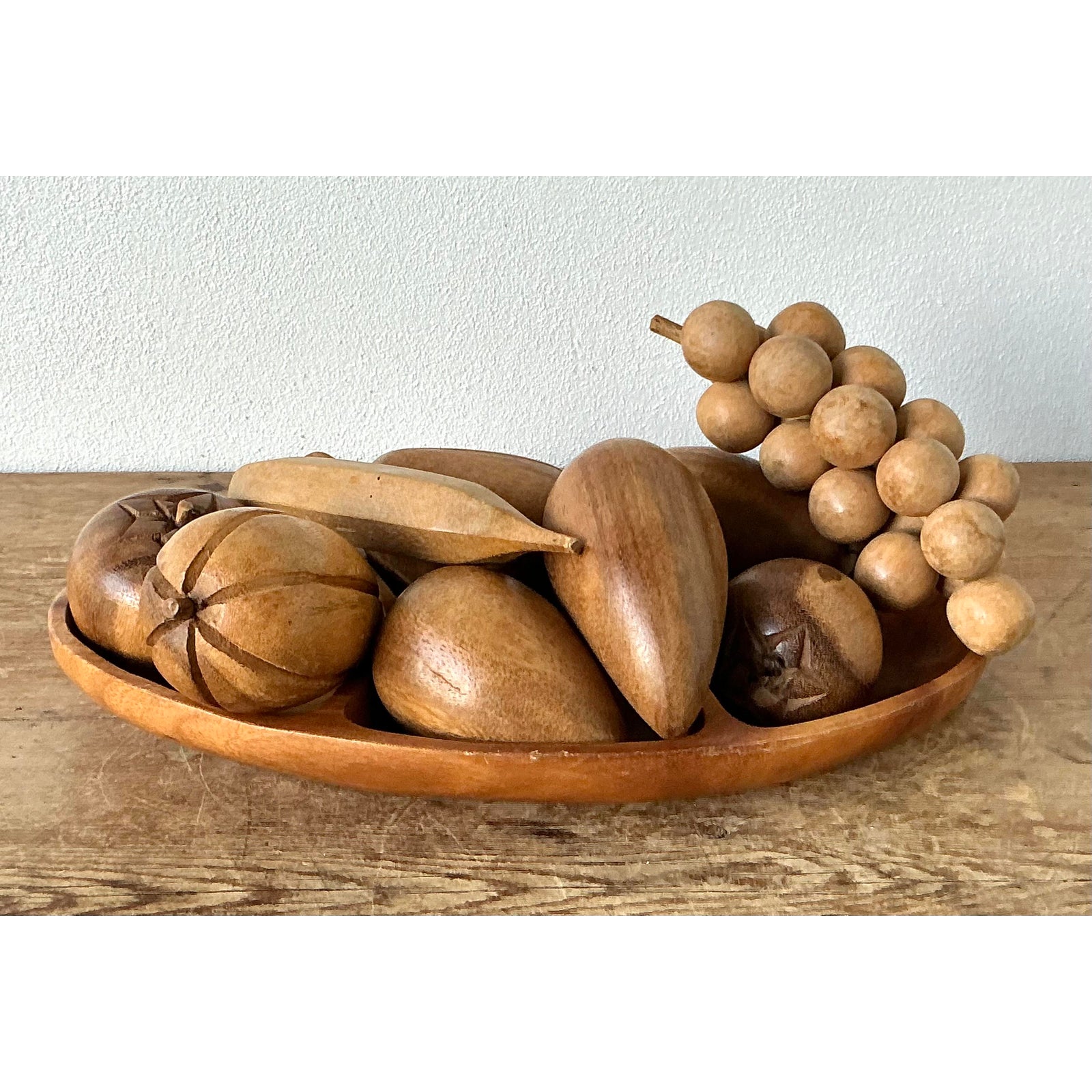 Vintage Boho Leilani Carved Wood Fruit Bowl - Top view