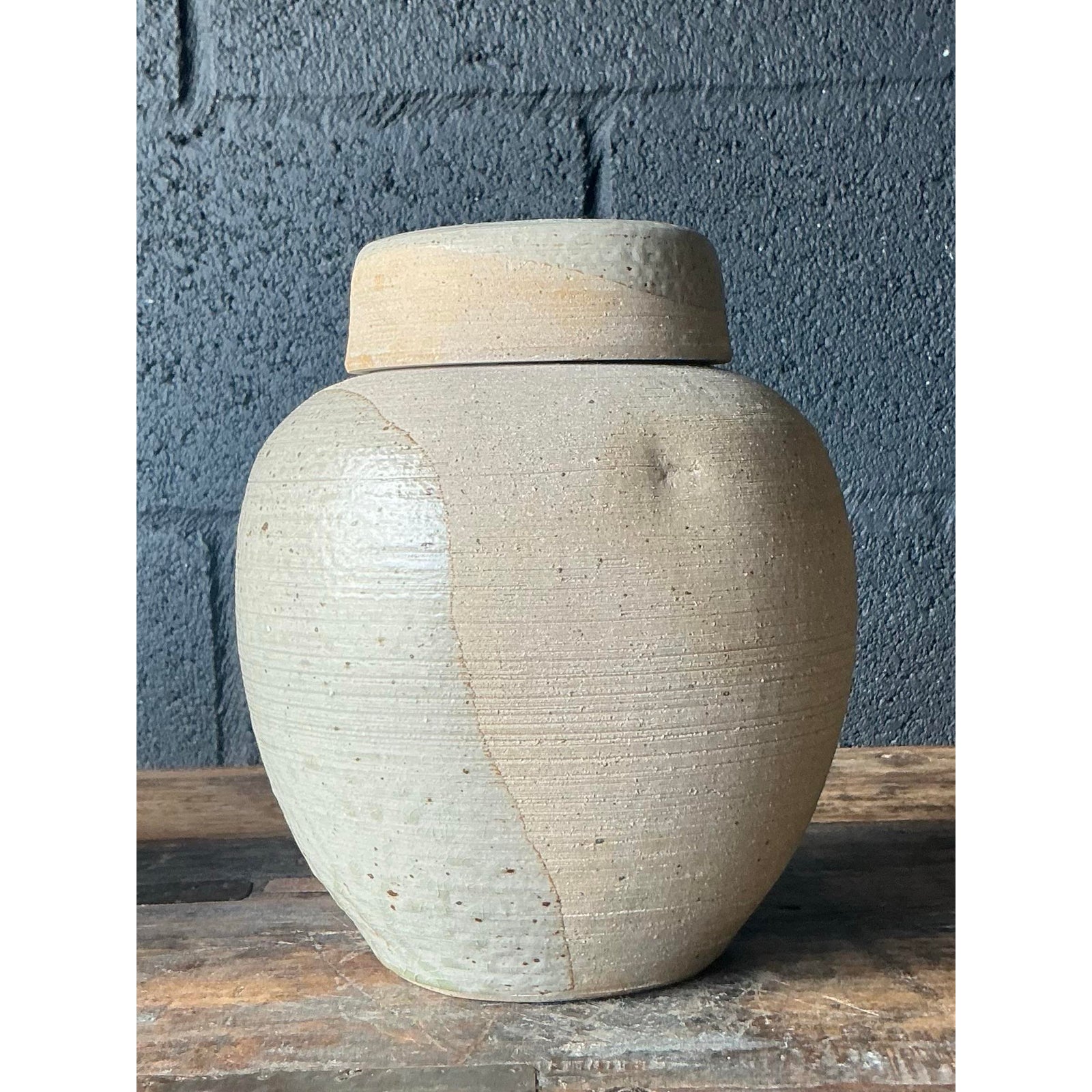 Vintage Boho Lidded Studio Pottery Urn - Top view
