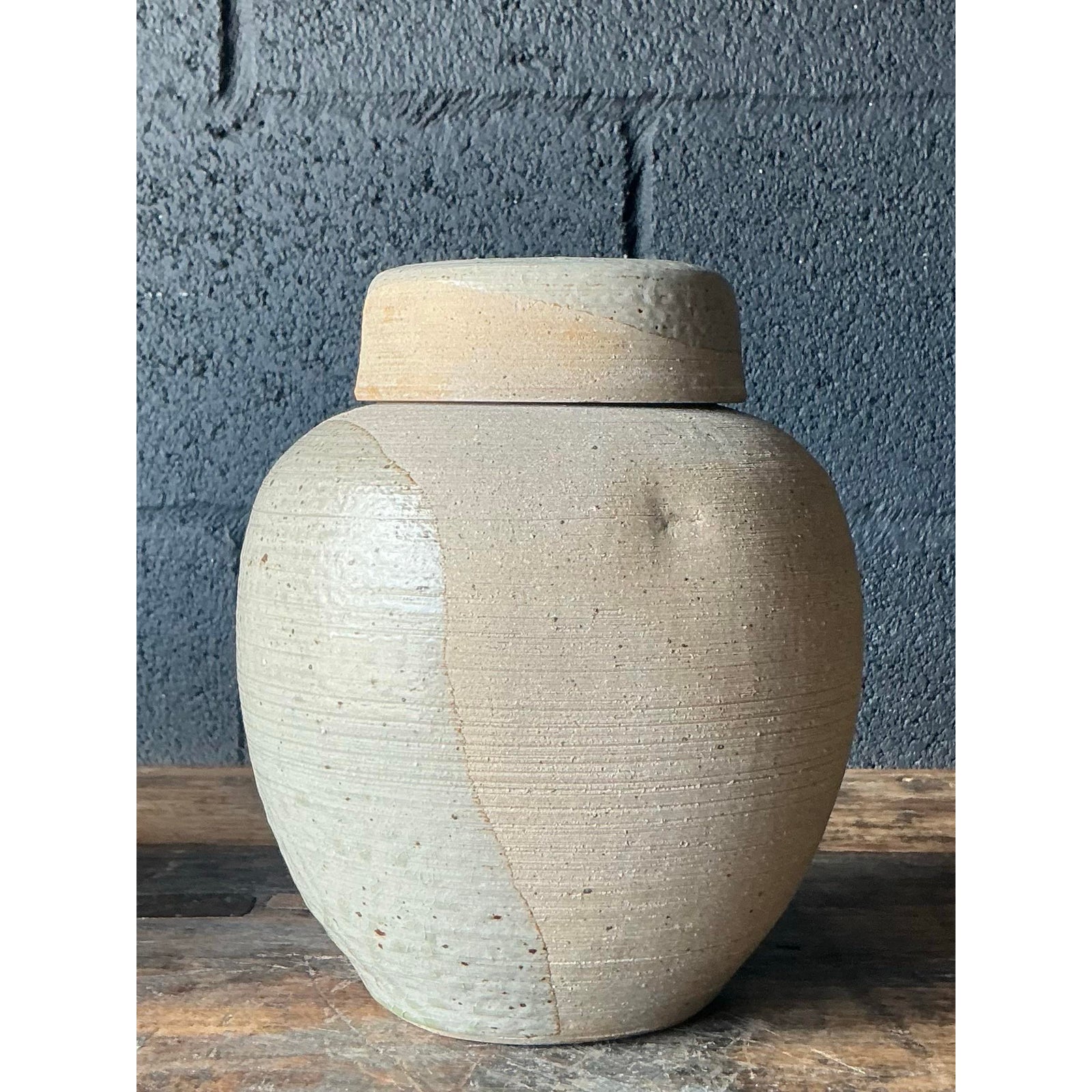 Vintage Boho Lidded Studio Pottery Urn - Side view