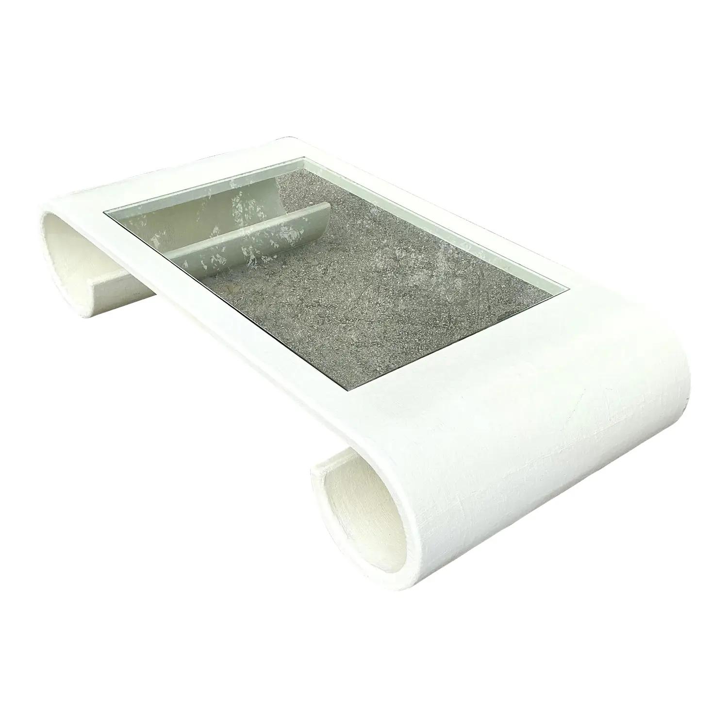 Vintage Boho Linen Wrapped Scroll Coffee Table - Detail view