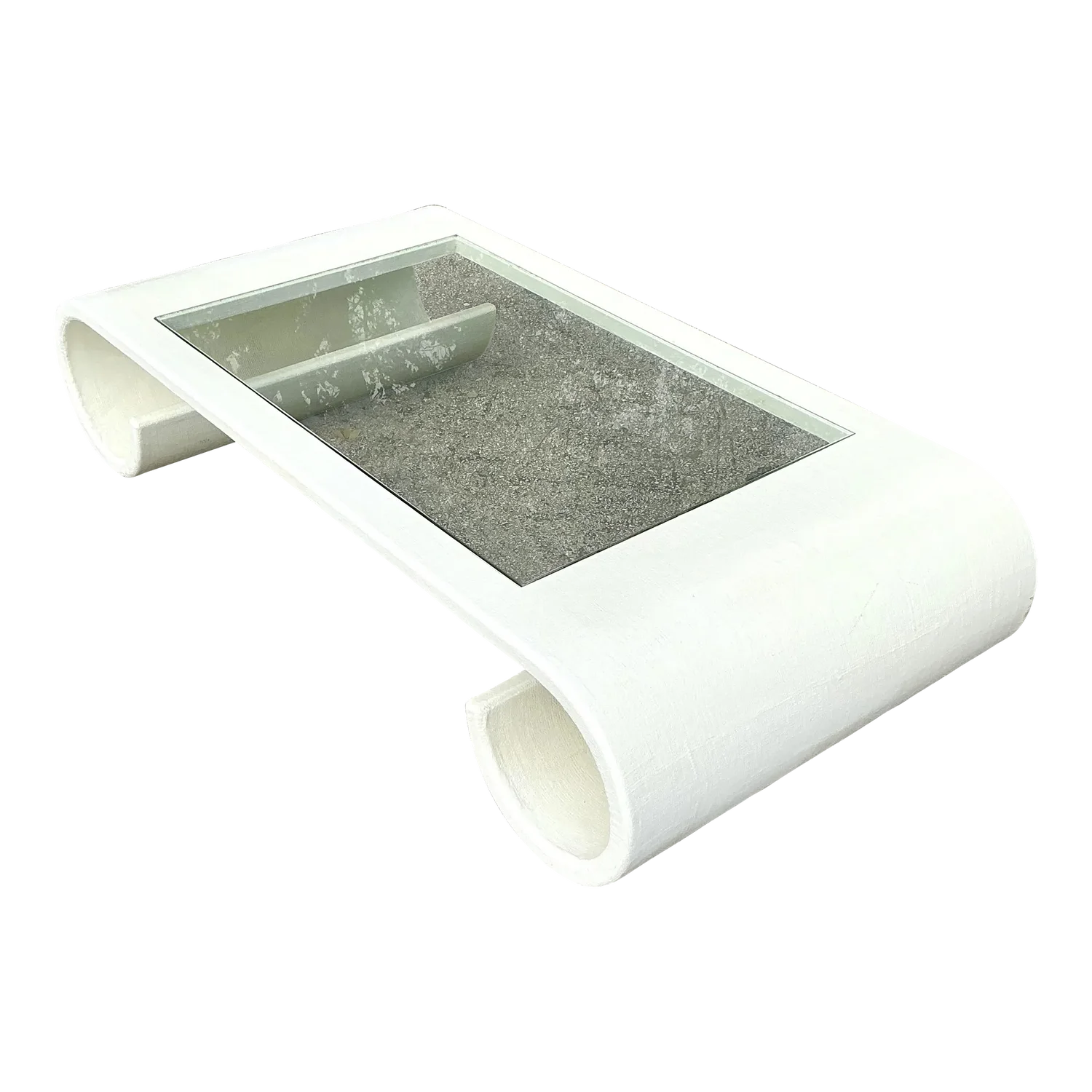Vintage Boho Linen Wrapped Scroll Coffee Table - Top view