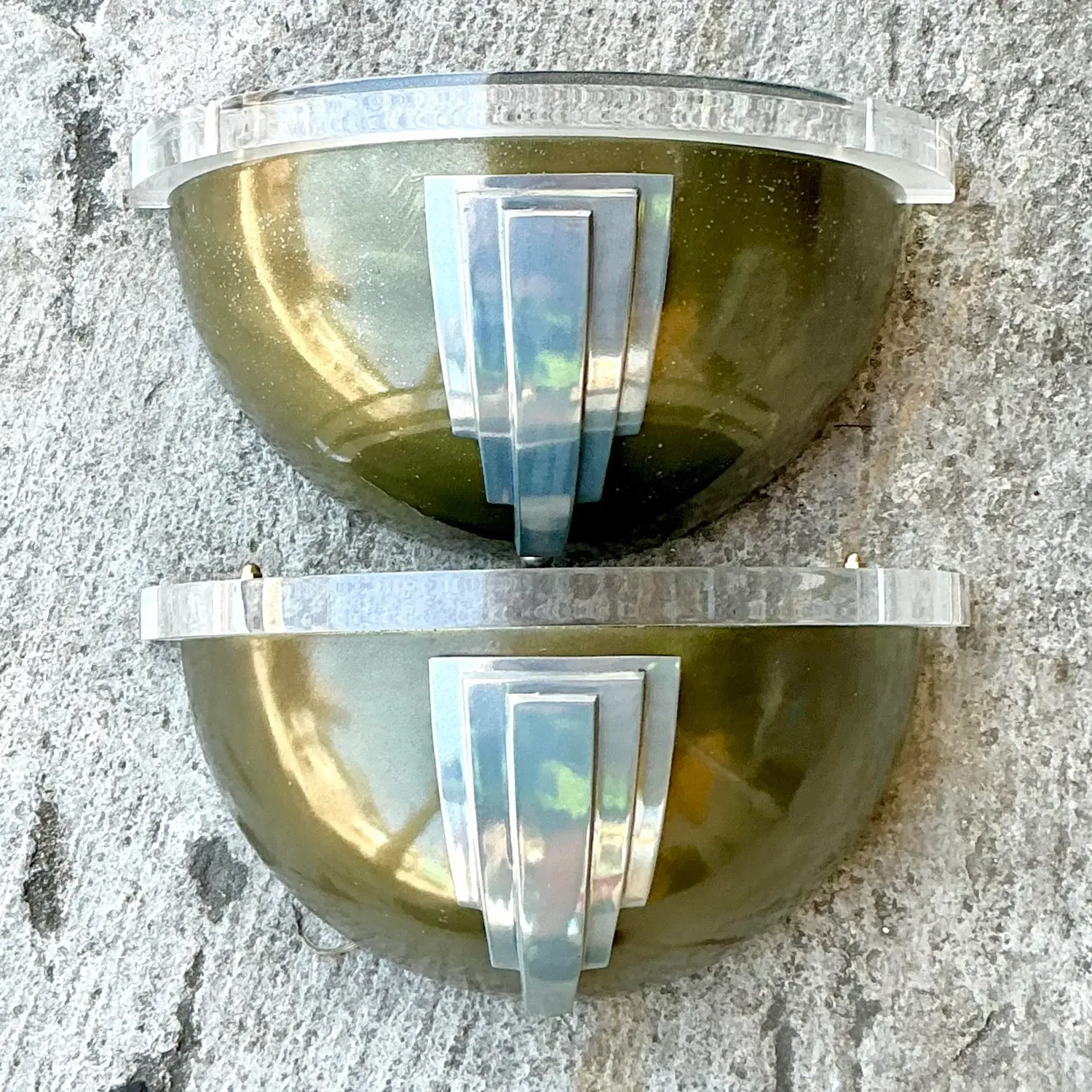 Vintage Boho Lucite and Metal Deco Light Sconce - a Pair - Detail view