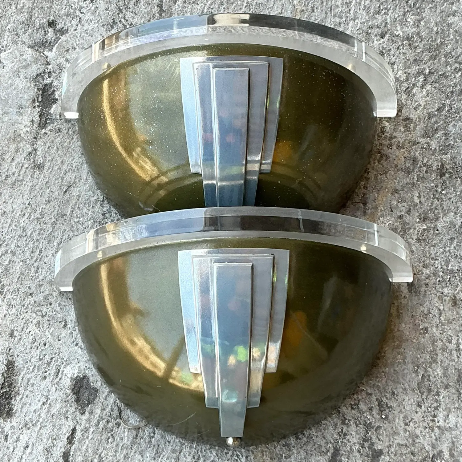 Vintage Boho Lucite and Metal Deco Light Sconce - a Pair - Back view