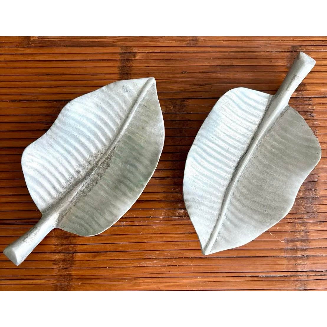 Vintage Boho Maitland-Smith Silver Leaf Plates- Set of 2 - Side view