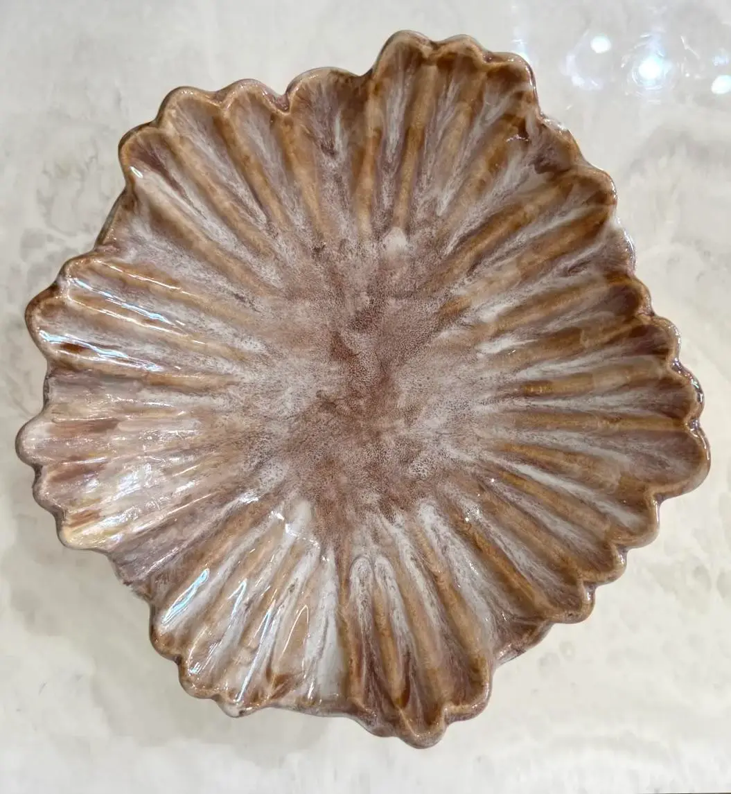 Vintage Boho Majolica Monkey Shell Bowl - Top view