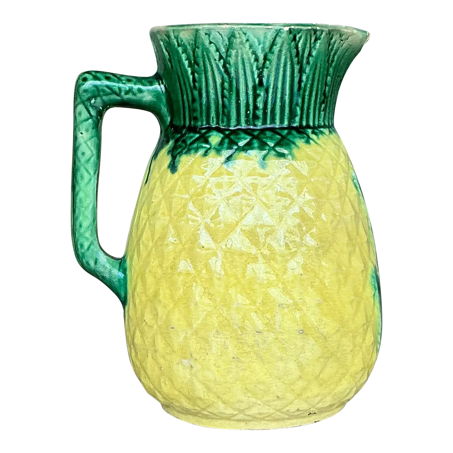 Vintage Boho Majolica Style Raised Relief Pitcher