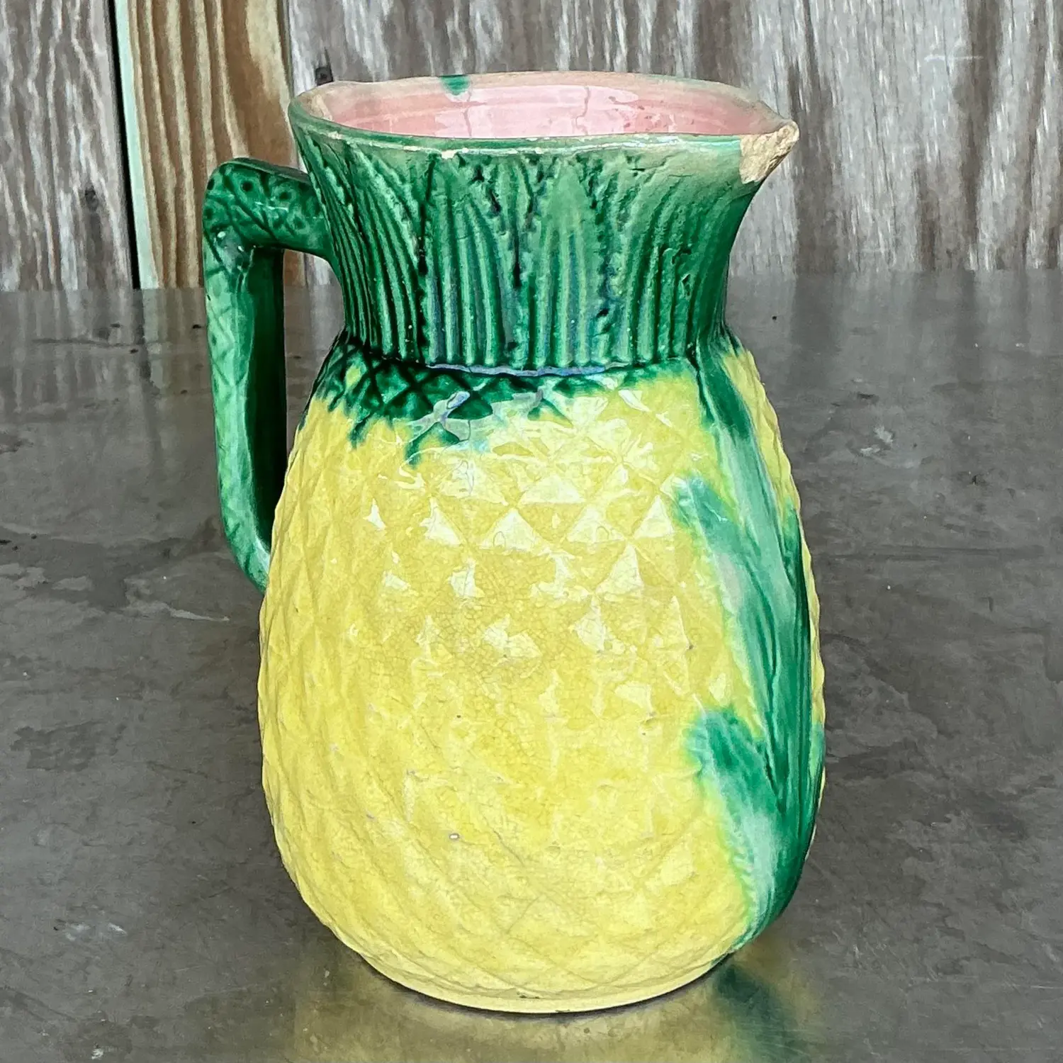 Vintage Boho Majolica Style Raised Relief Pitcher - Detail view