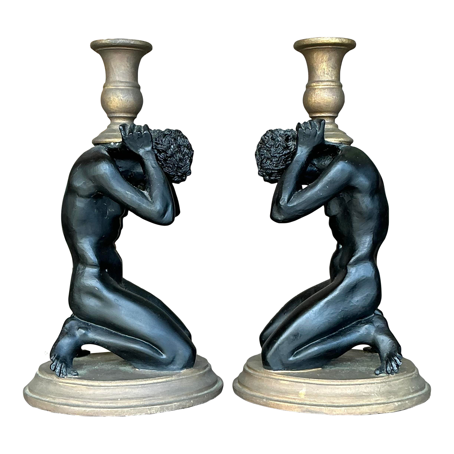 Vintage Boho Male Figure Candlesticks - a Pair - Detail view