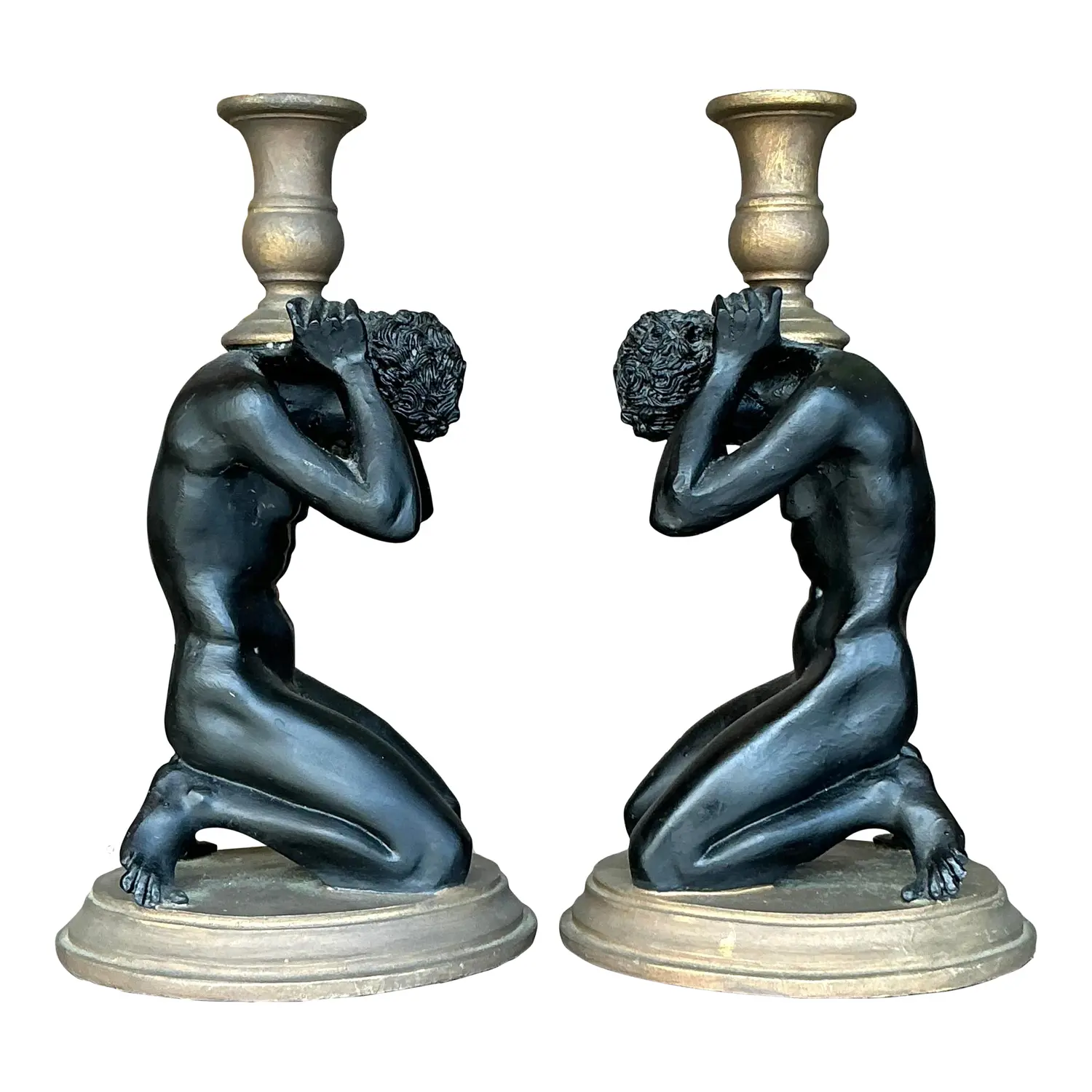 Vintage Boho Male Figure Candlesticks - a Pair