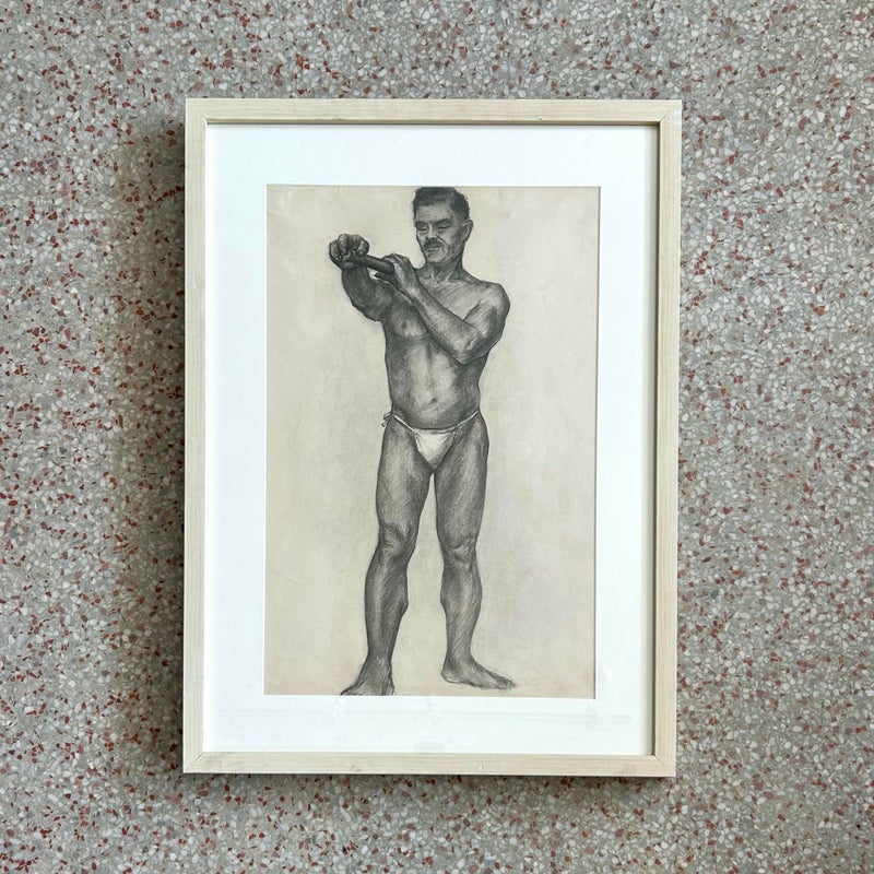 Vintage Boho Male Figure Drawing - Detail view