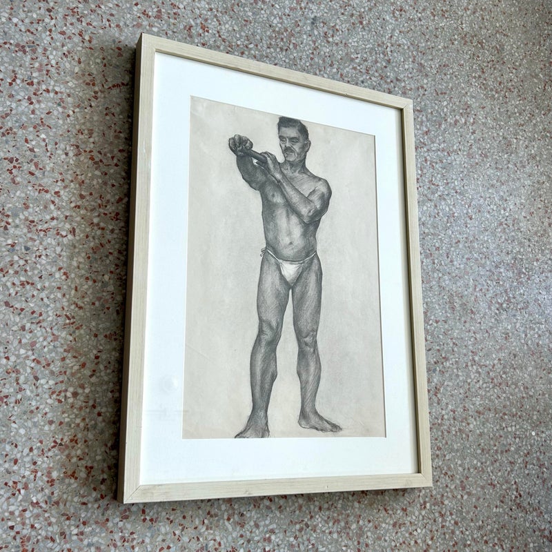 Vintage Boho Male Figure Drawing - Top view