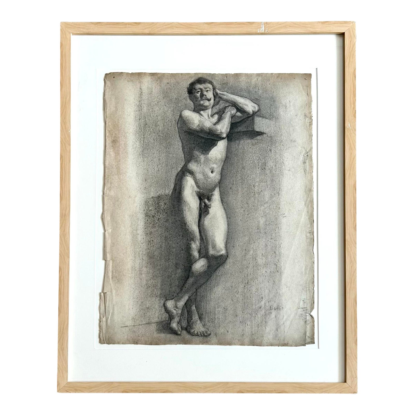 Vintage Boho Male Nude Figure Drawing