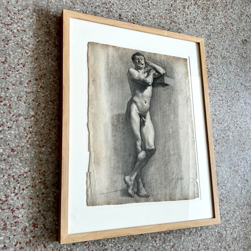 Vintage Boho Male Nude Figure Drawing - Top view