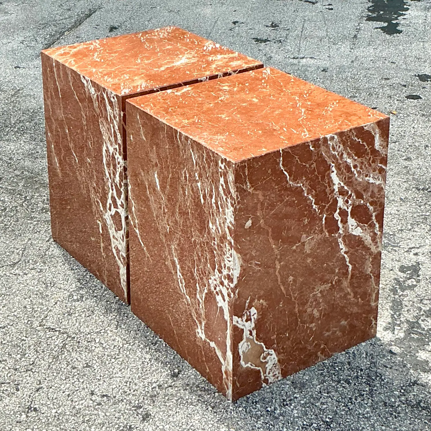 Vintage Boho Marble Pedestals - a Pair - Detail view