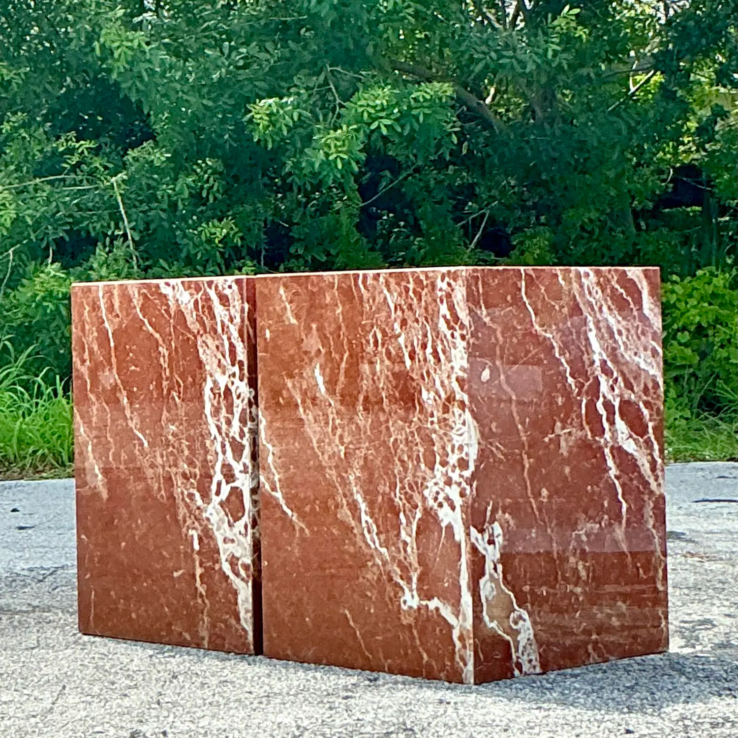 Vintage Boho Marble Pedestals - a Pair - Top view