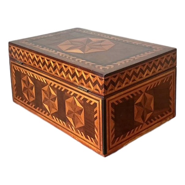 Vintage Boho Marquetry Wood Box - Detail view