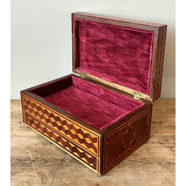 Vintage Boho Marquetry Wood Box - Back view