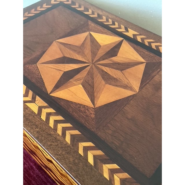 Vintage Boho Marquetry Wood Box - Top view