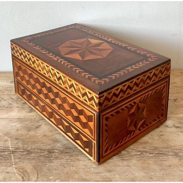 Vintage Boho Marquetry Wood Box - Side view