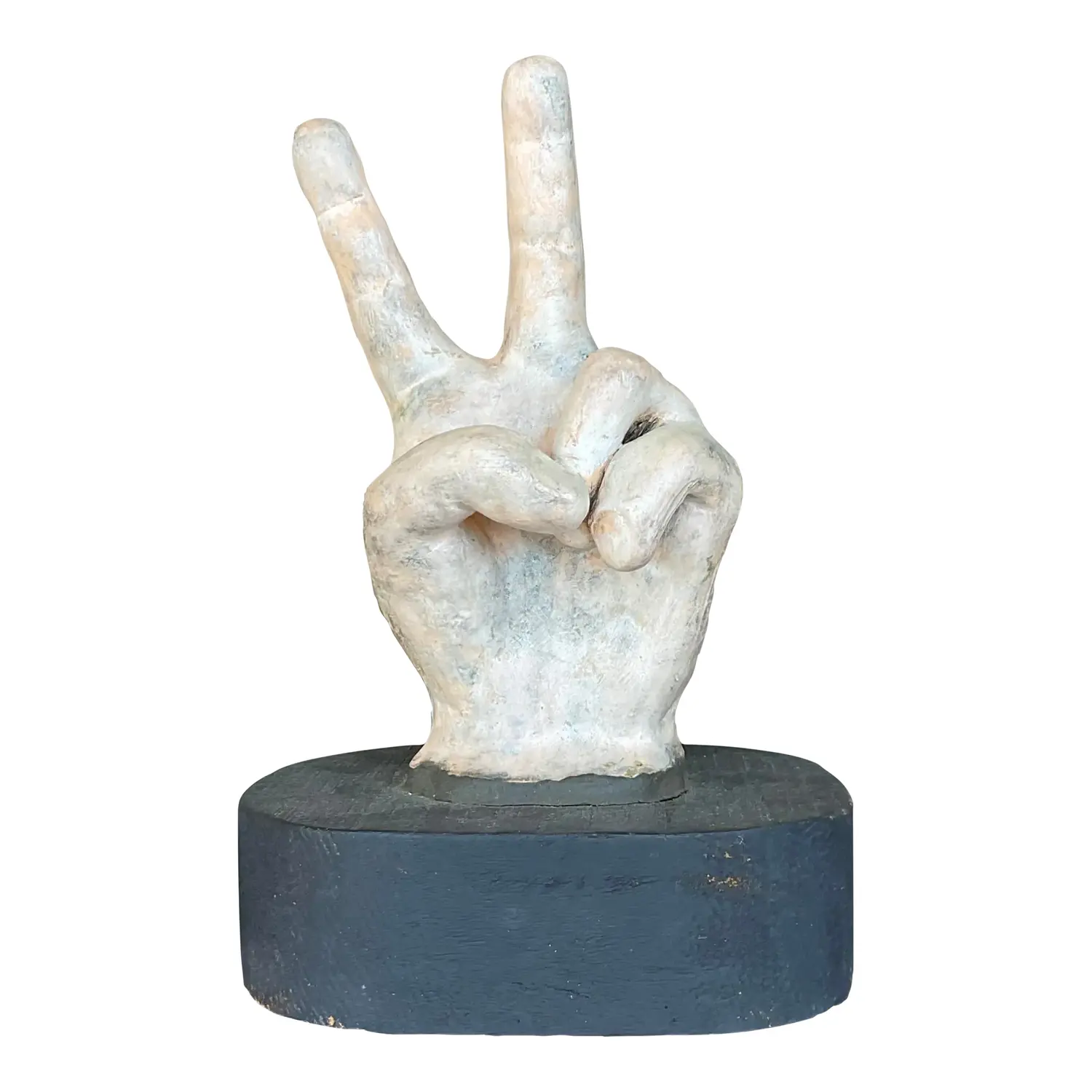 Vintage Boho Matte Ceramic Hand on Wooden Plinth