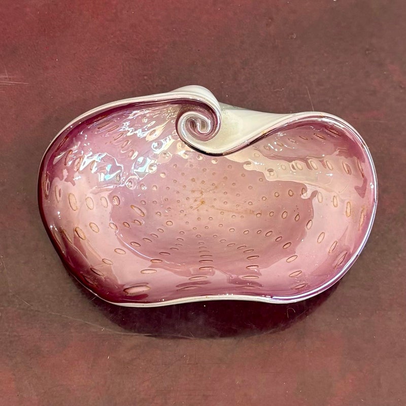 Vintage Boho Mauve Art Glass Bowl After Murano - Top view