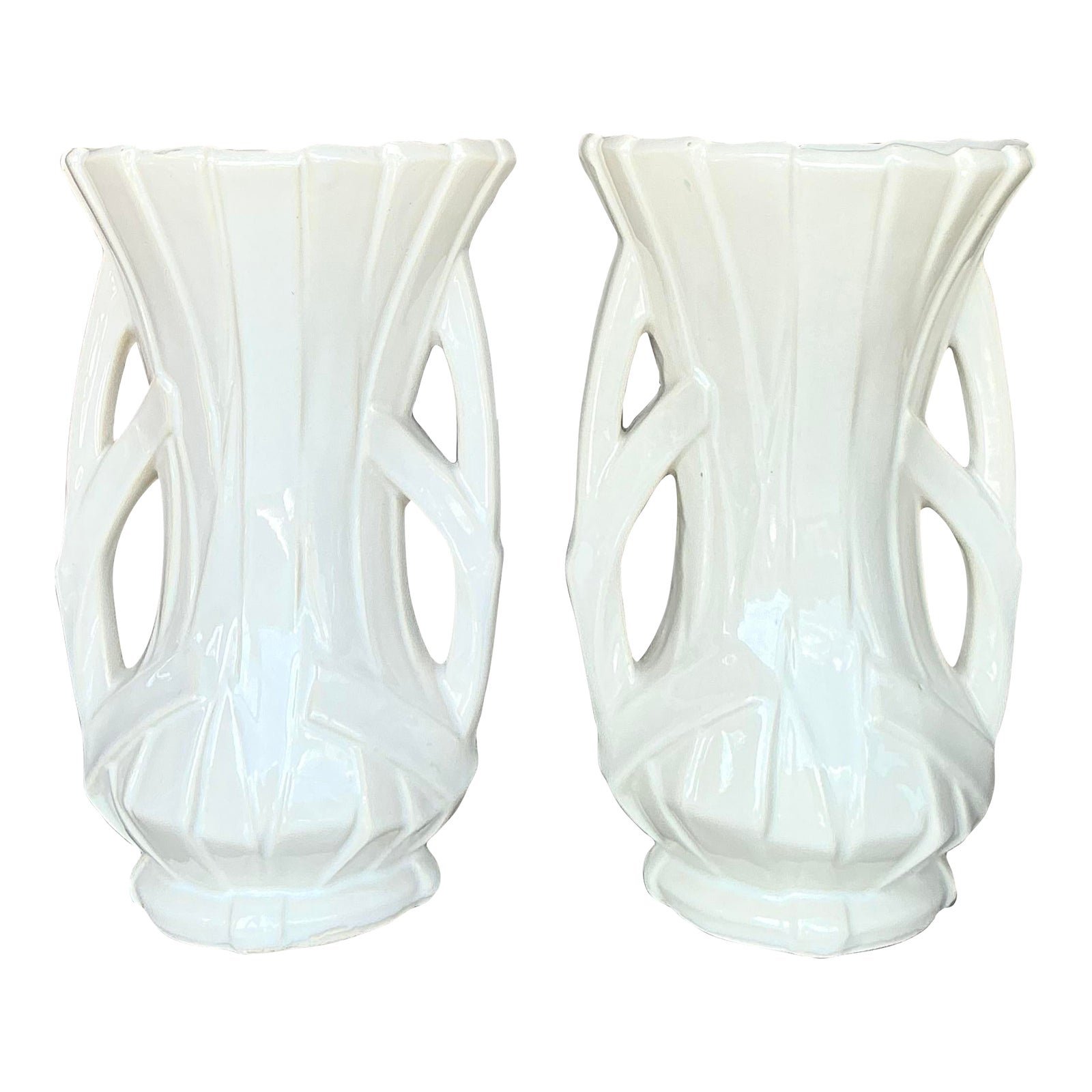 Vintage Boho McCoy Ribbon Vase - A Pair