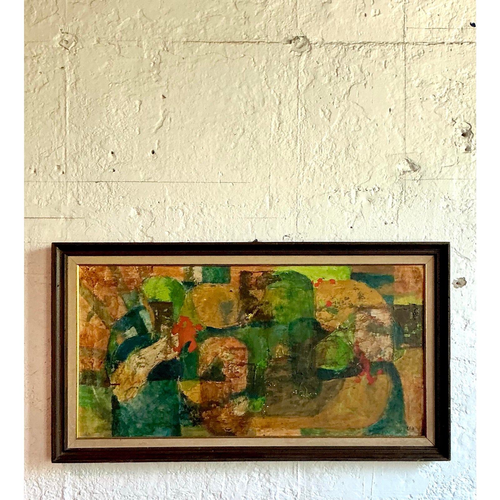 Vintage Boho MCM Original Abstract Oil on Canvas - Side view