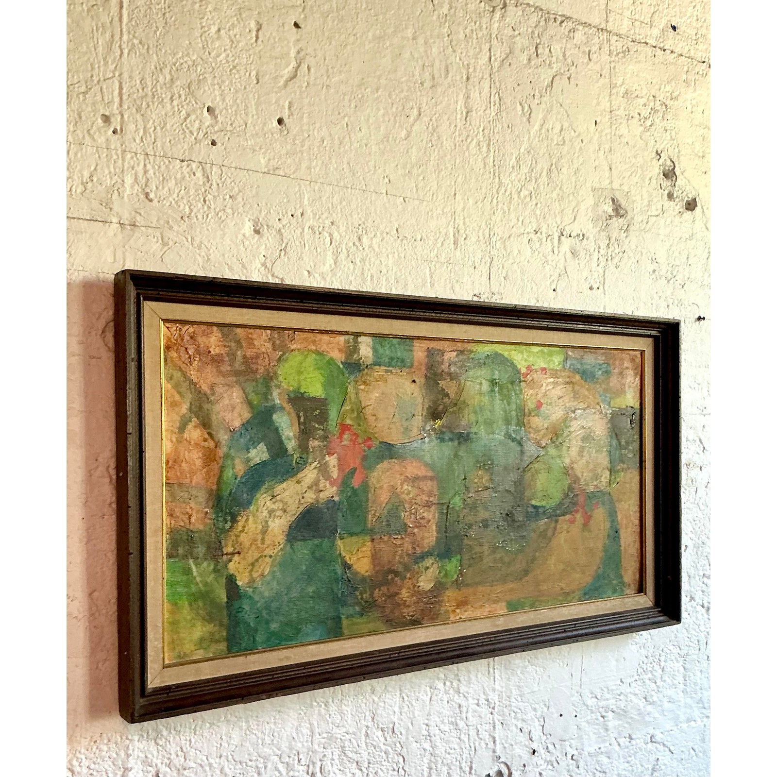 Vintage Boho MCM Original Abstract Oil on Canvas - Back view