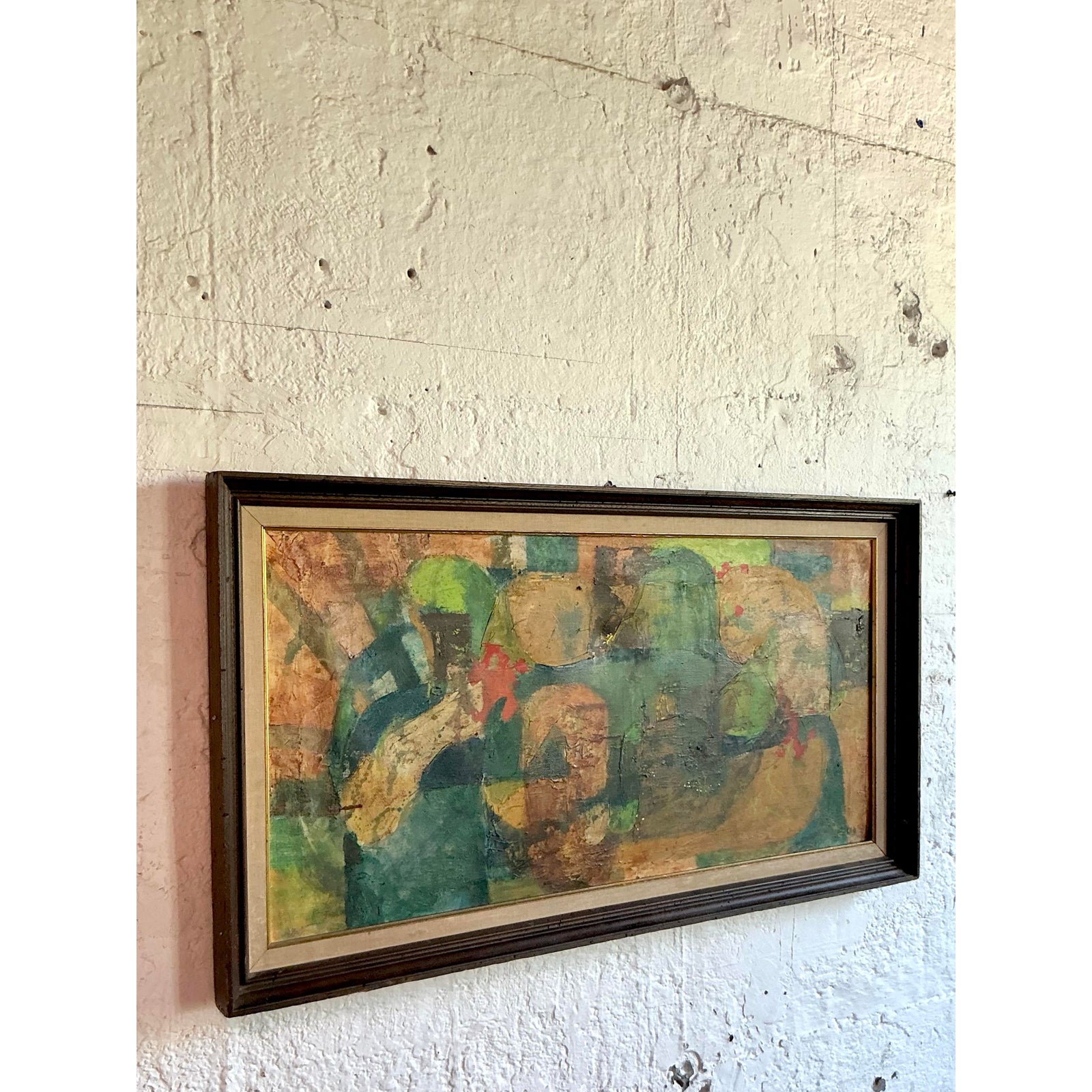 Vintage Boho MCM Original Abstract Oil on Canvas - Top view