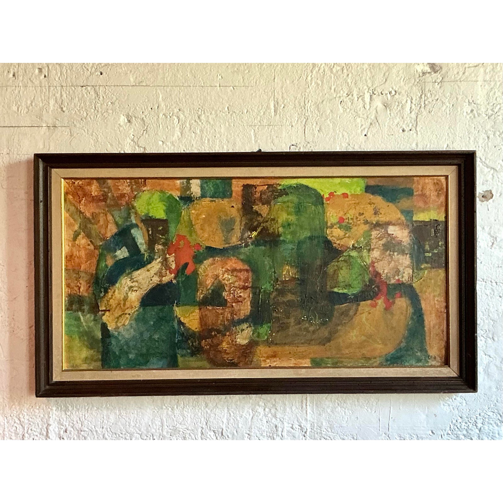 Vintage Boho MCM Original Abstract Oil on Canvas - Detail view