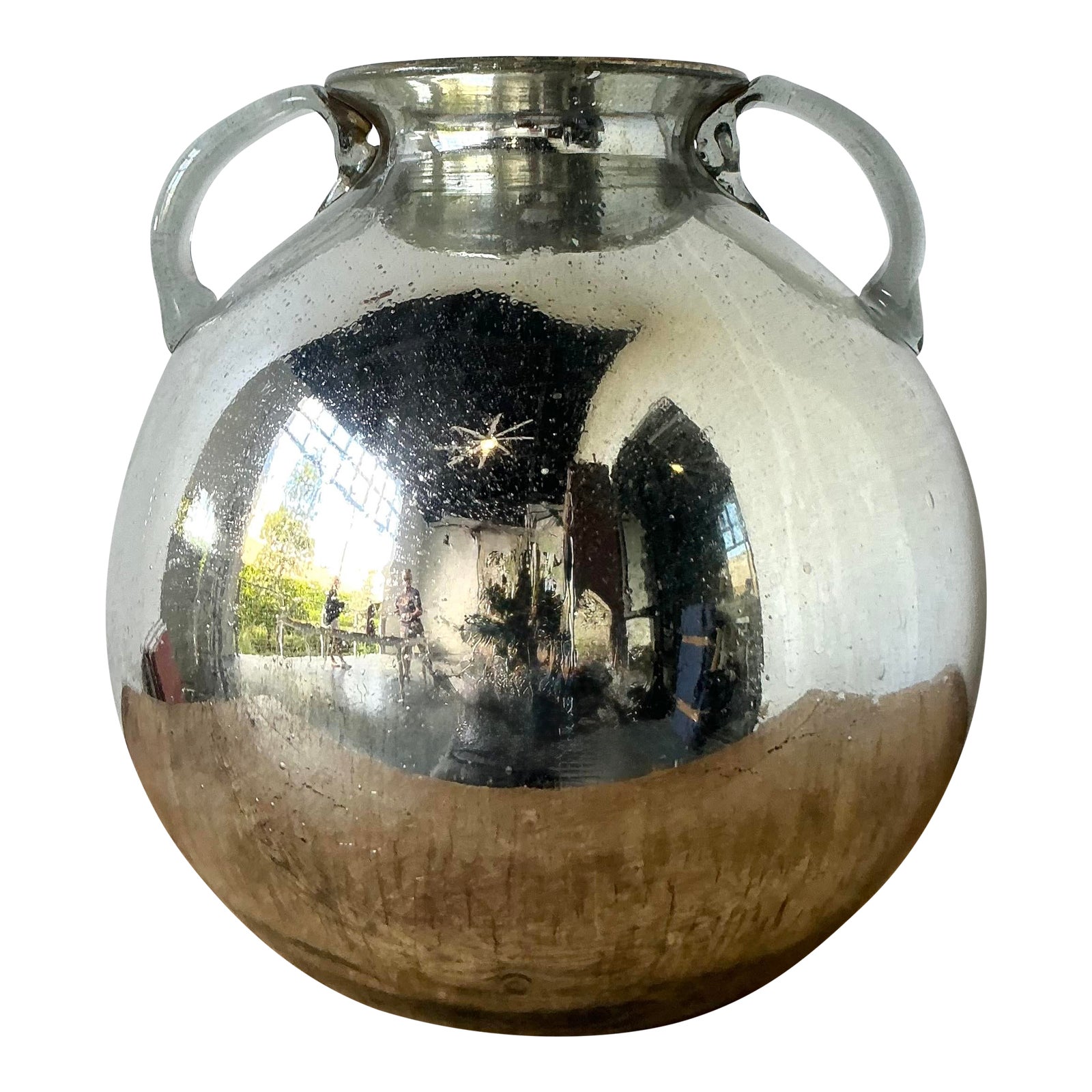 Vintage Boho Mercury Glass 2 Handle Vase