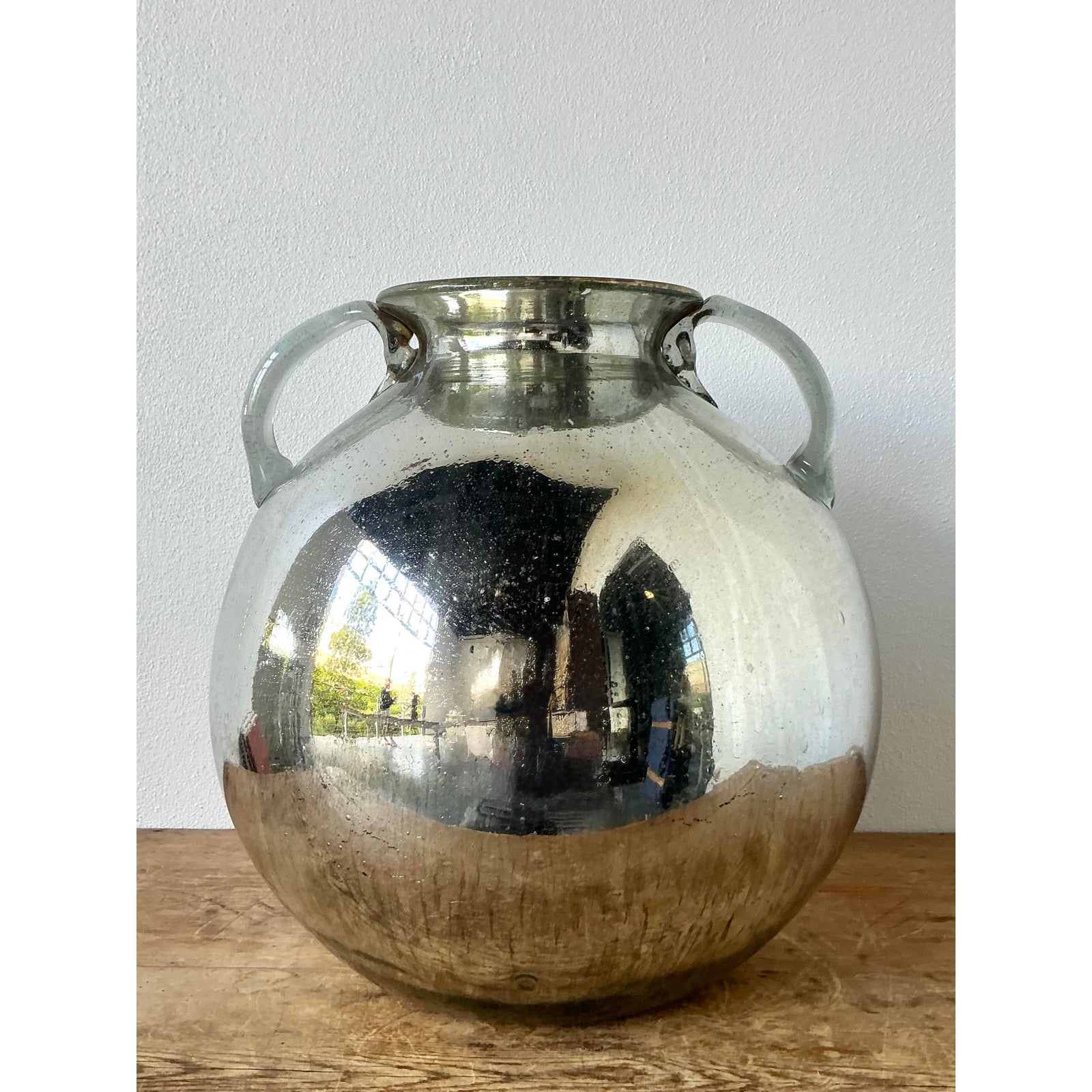 Vintage Boho Mercury Glass 2 Handle Vase - Detail view
