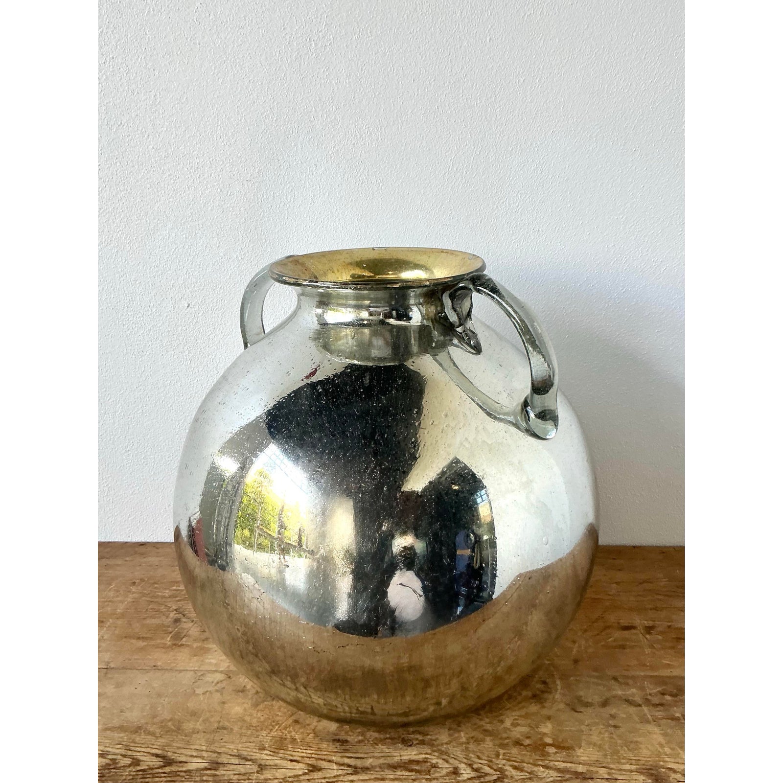 Vintage Boho Mercury Glass 2 Handle Vase - Top view