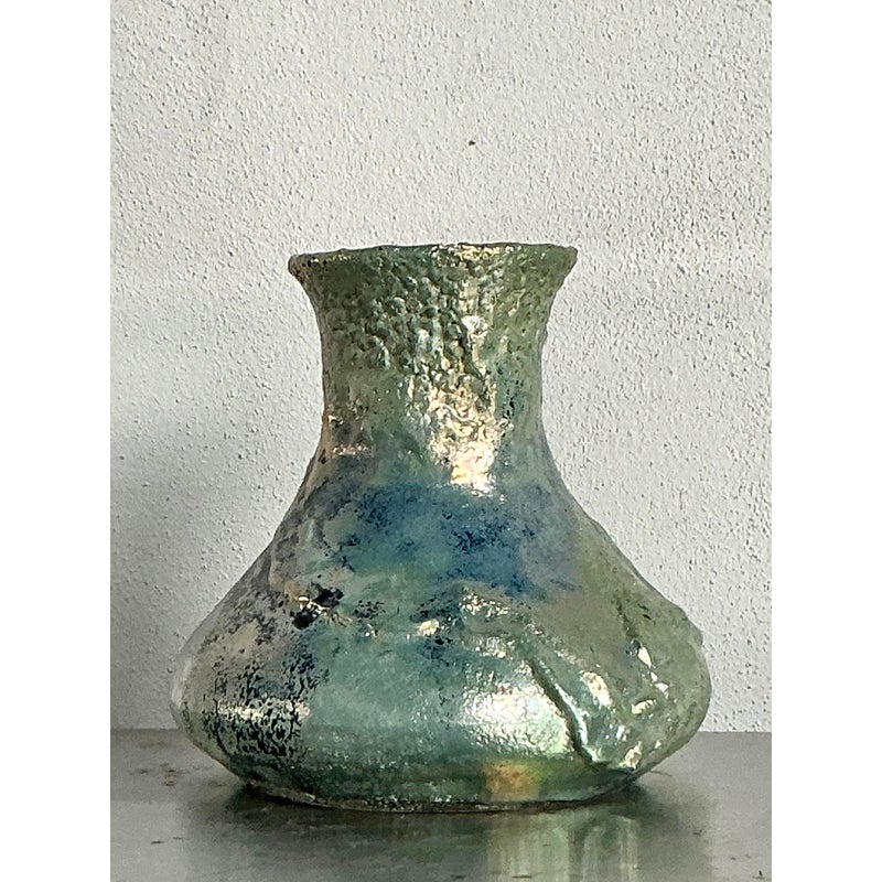 Vintage Boho Metallic Studio Pottery Vase - Side view