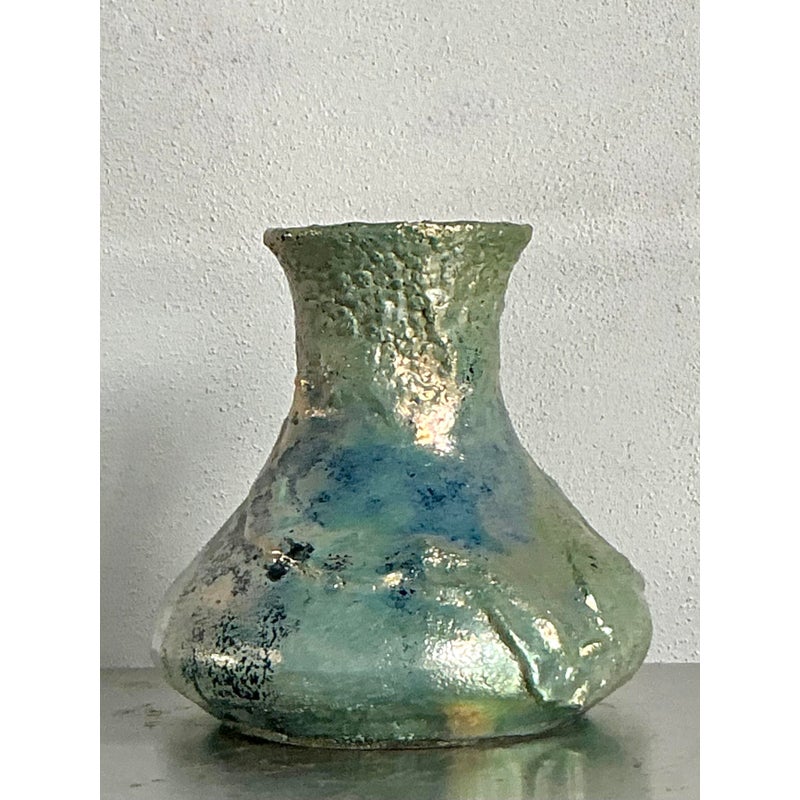 Vintage Boho Metallic Studio Pottery Vase - Top view
