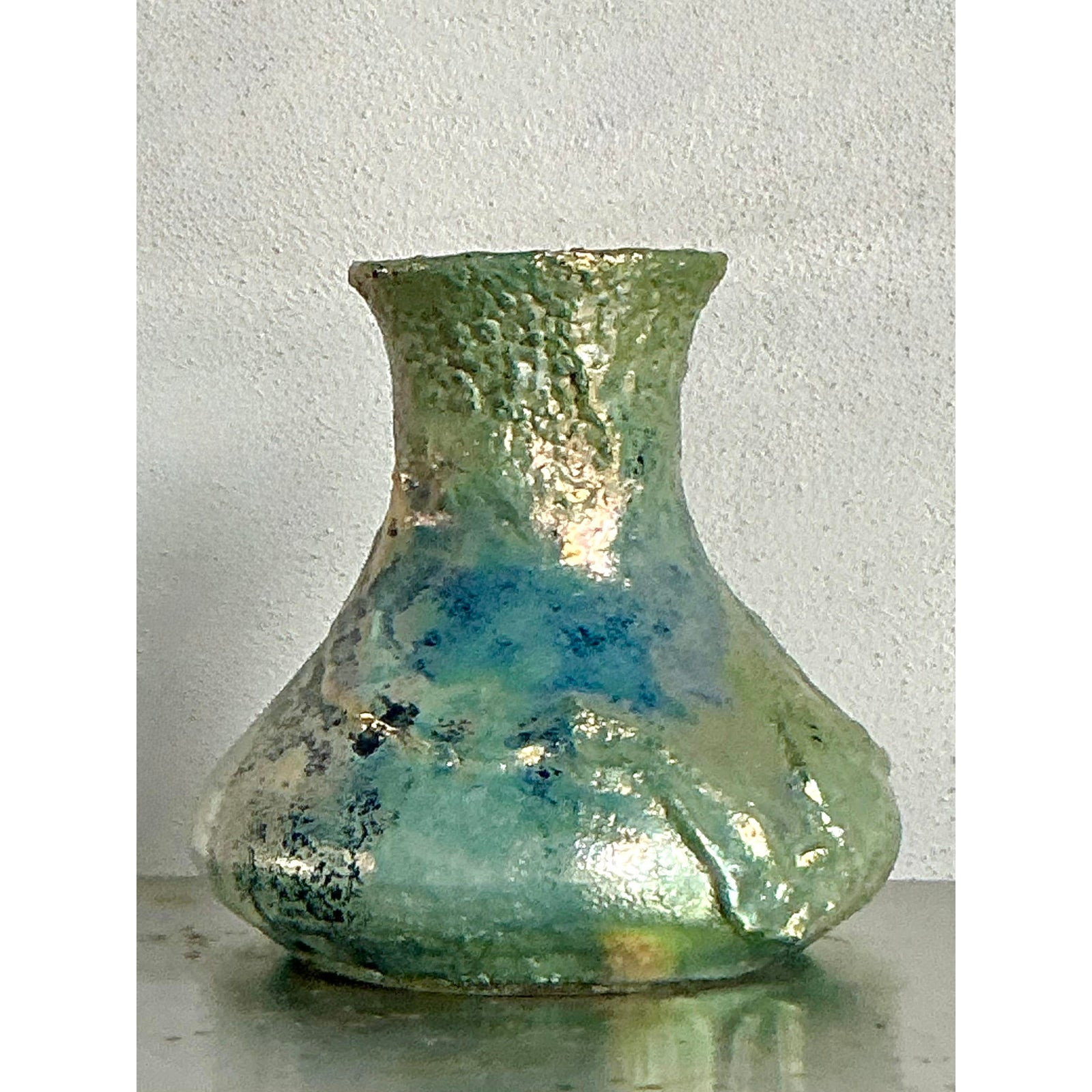 Vintage Boho Metallic Studio Pottery Vase - Side view