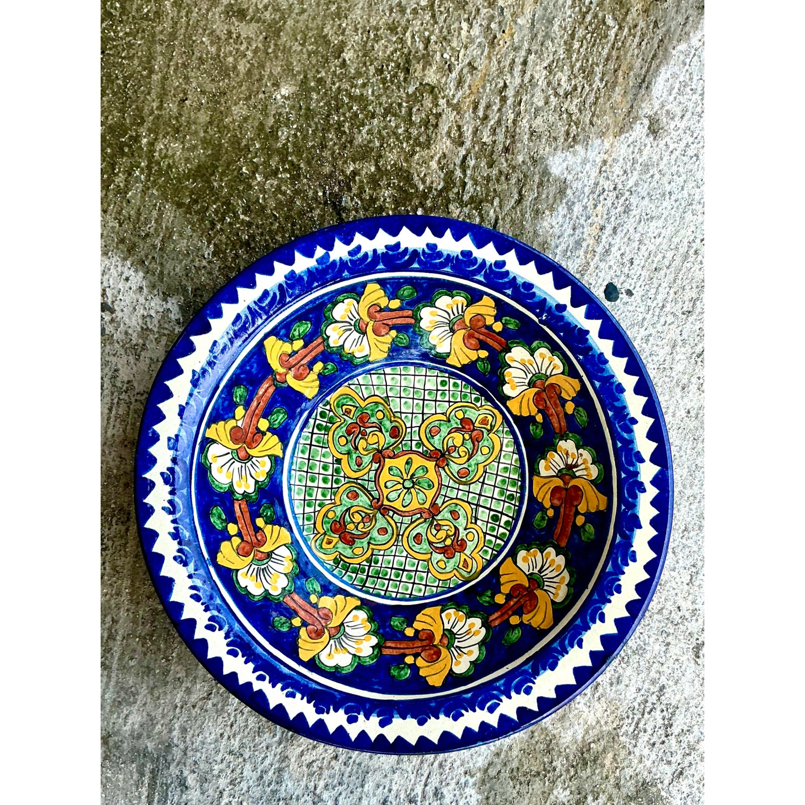 Vintage Boho Mexican Hand Painted Bowl - Top view