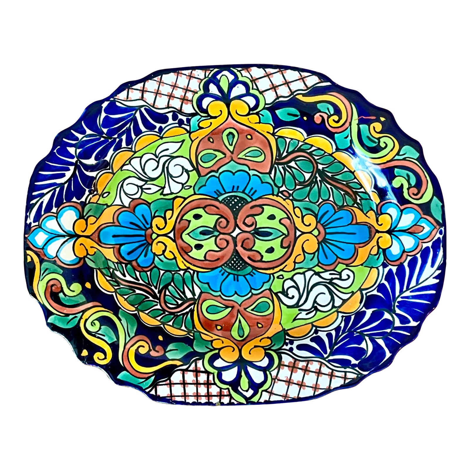 Vintage Boho Mexican Hand Painted Platter